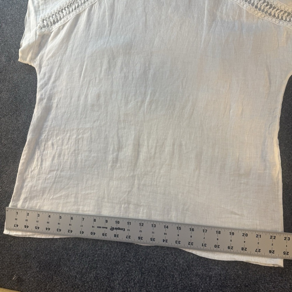 Bellambre Italy 100% Linen Blouse Womens M White Crochet Trim Short Sleeve - Picture 9 of 9